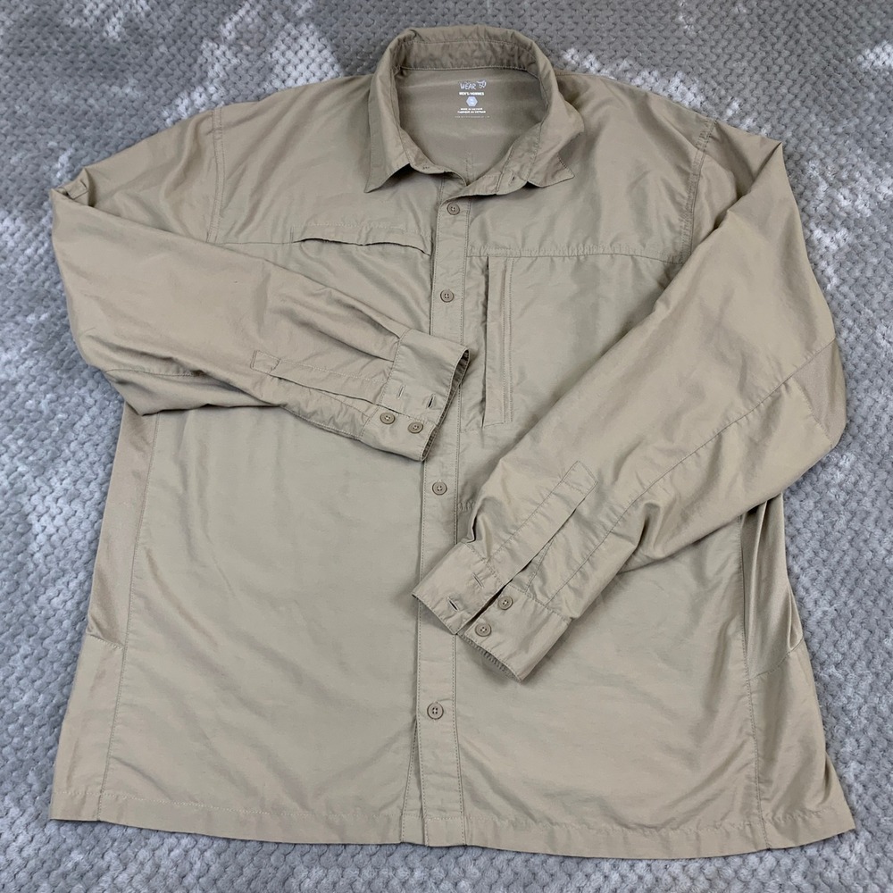 Mountain Hardwear Canyon Shirt Mens XL Tan Long Sleeve Hiking Vented OM4637